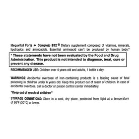 Flacon de sirop MEGAVITAL FORTE + COMPLEJO B12 avec dosage indiqué