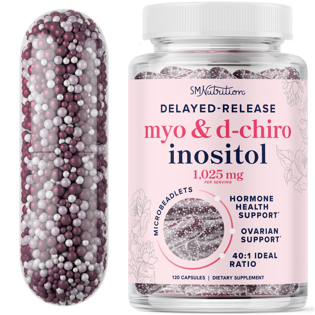 Flacon de SMNutrition Myo-Inositol & D-Chiro Inositol 120 capsules vue de face