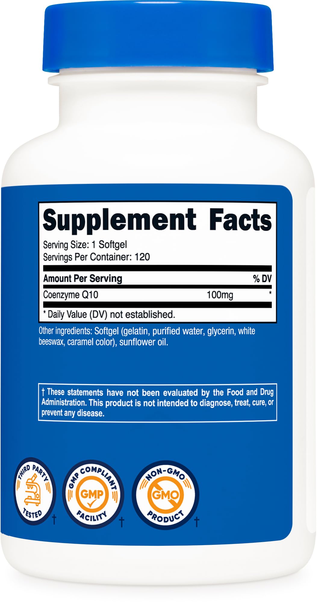 Flacon de Softgels CoQ10 Nutricost avec étiquette visible