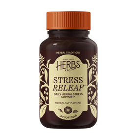 Flacon de Softgels Stress ReLeaf de Herbs Etc. vue de face