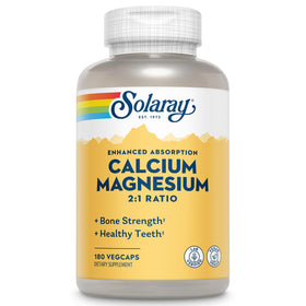 Flacon de SOLARAY Calcium Magnésium 2:1 180 VegCaps vue avant