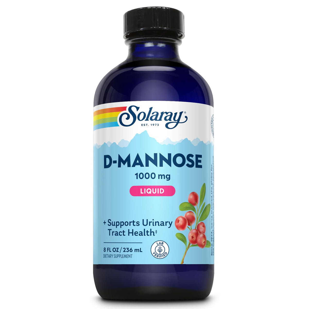 Flacon de SOLARAY D-Mannose 1000 mg avec CranActin vue avant