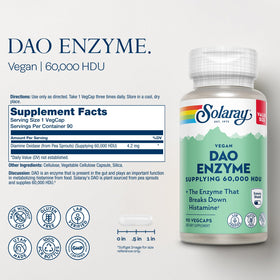 Flacon de SOLARAY DAO Enzyme 60 000 HDU avec étiquette
