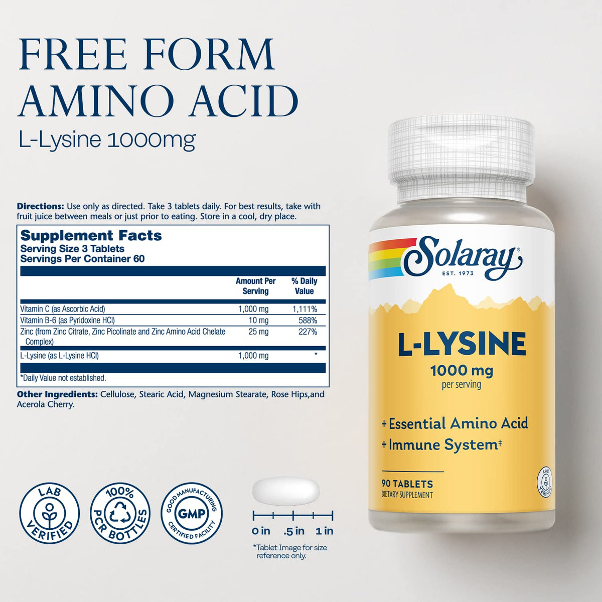 Flacon de SOLARAY L Lysine avec 90 comprimés