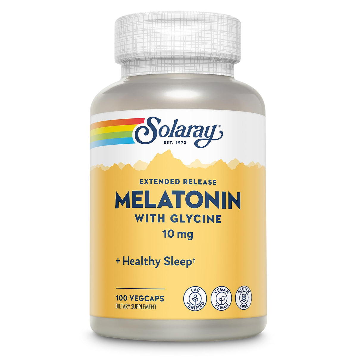 Flacon de SOLARAY Melatonin 10mg avec Glycine, 100 VegCaps