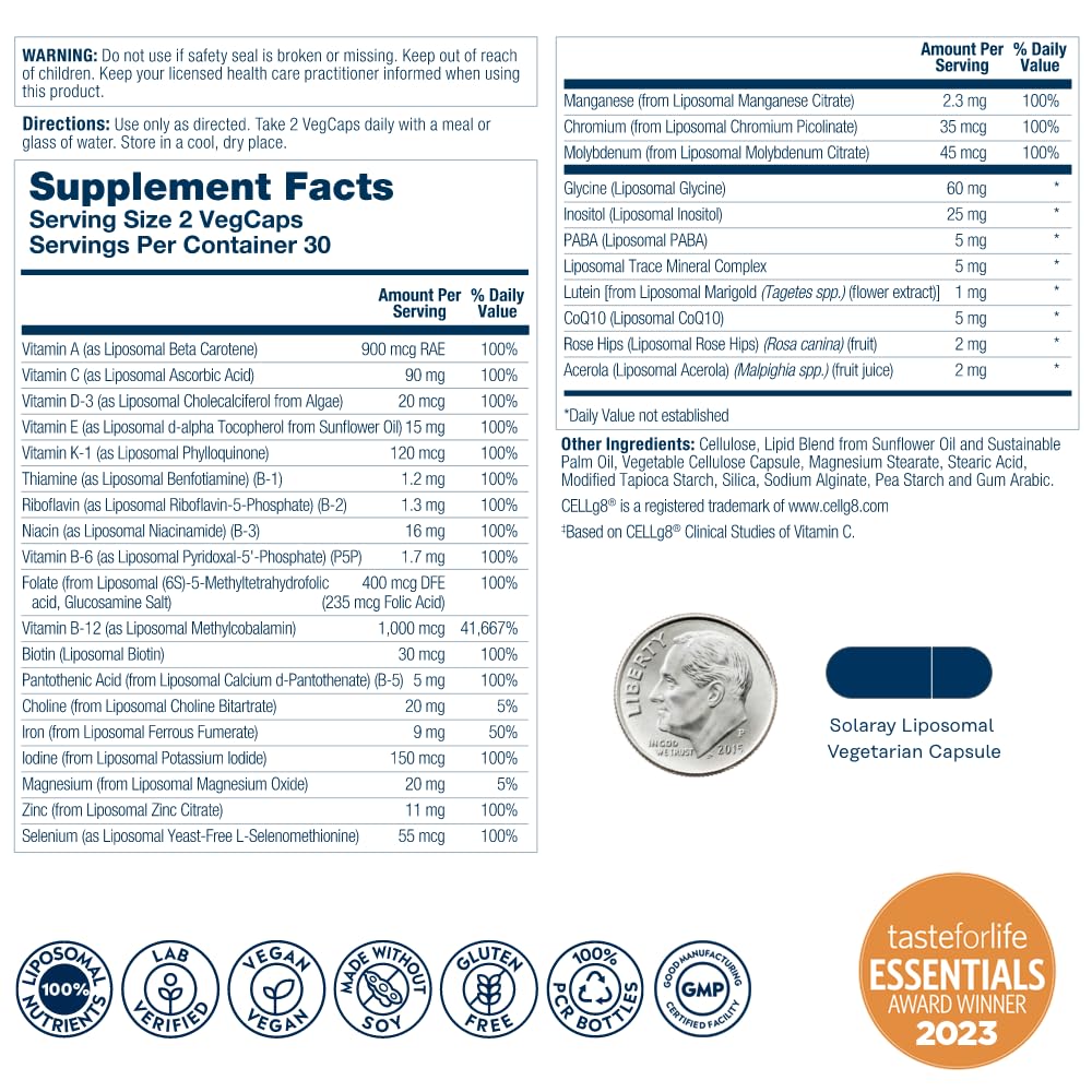 Flacon de SOLARAY Multivitamines Liposomales avec étiquette