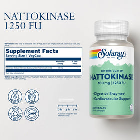 Flacon de SOLARAY Nattokinase 1250 FU avec étiquette visible