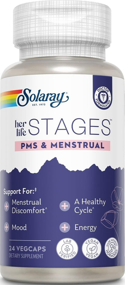 Flacon de SOLARAY PMS & Menstruel 24 VegCaps vue de face