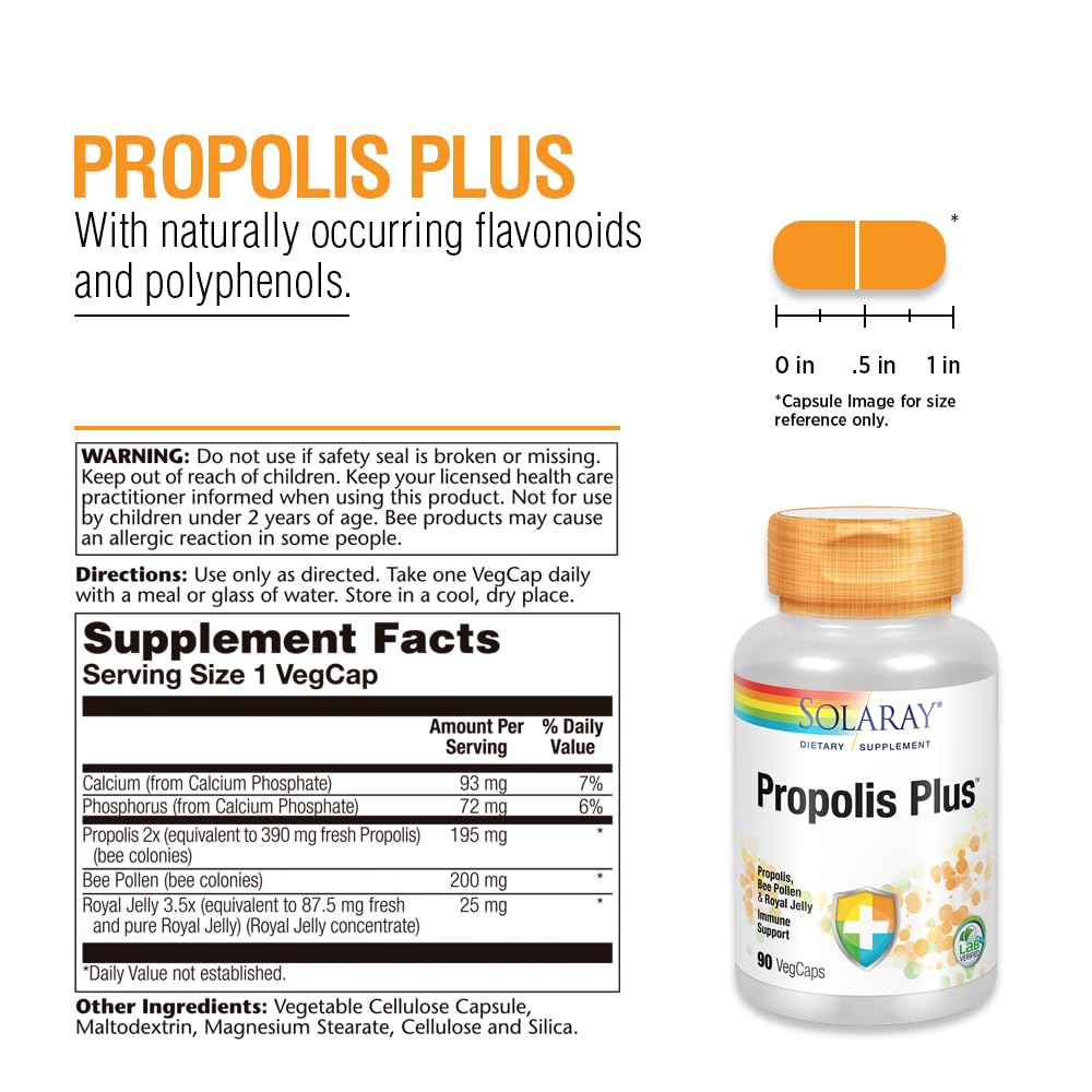 Flacon de SOLARAY Propolis Plus avec capsules végétales