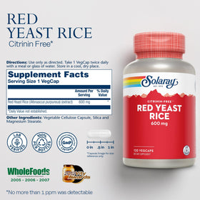 Flacon de SOLARAY Riz Rouge 600mg avec étiquette