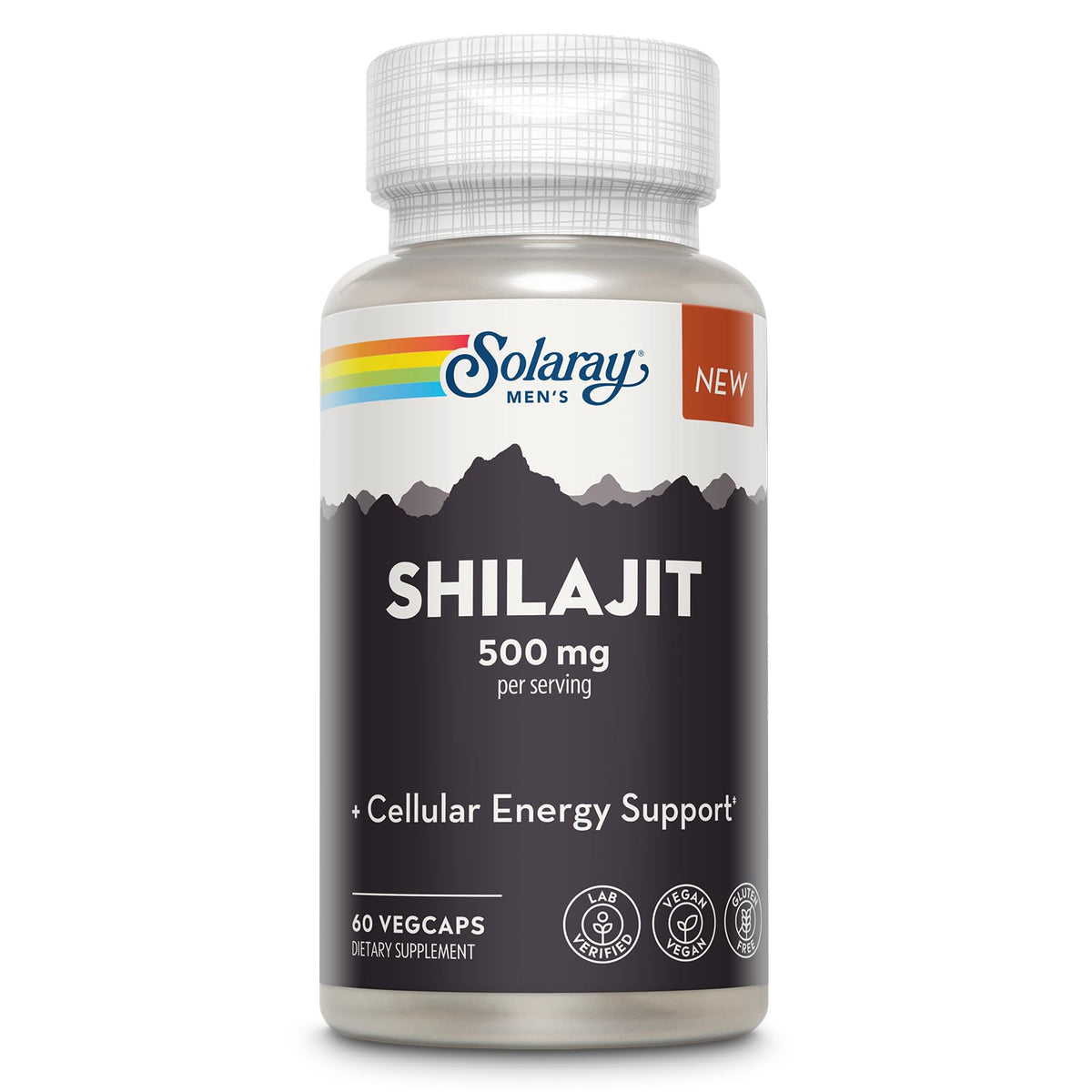 Flacon de SOLARAY Shilajit 500 mg PrimaVie, 60 gélules végétales
