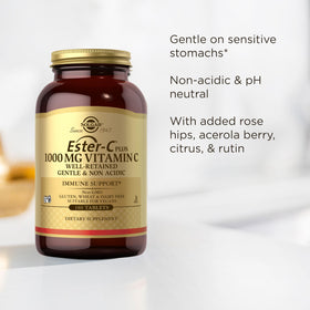 Flacon de Solgar Ester-C Plus avec étiquette détaillée
