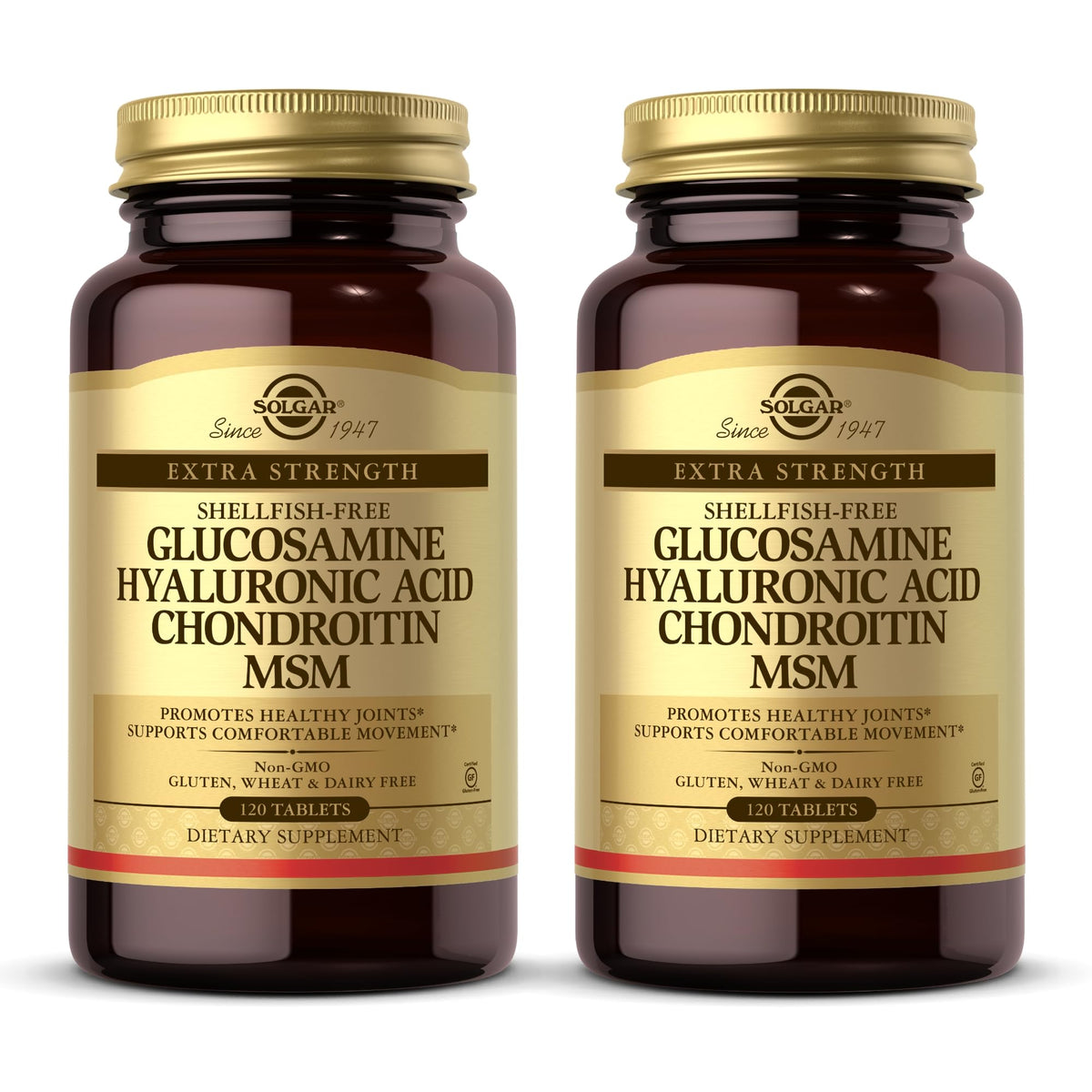 Flacon de Solgar Glucosamine Acide Hyaluronique 120 comprimés vue de face