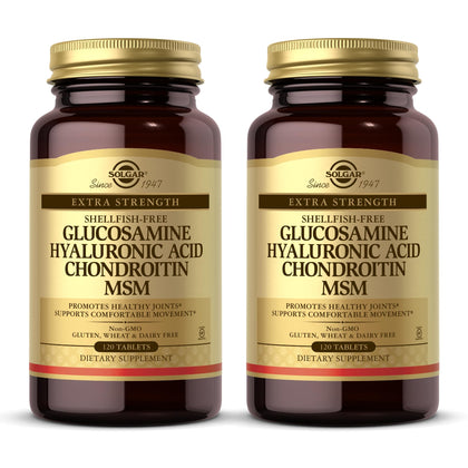 Flacon de Solgar Glucosamine Acide Hyaluronique 120 comprimés vue de face