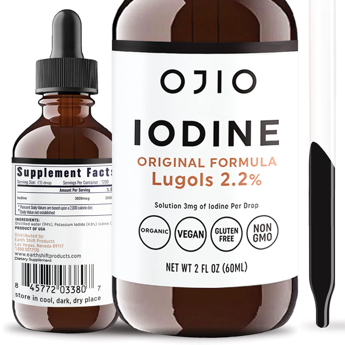 Flacon de solution d'iode Lugol 2% d'Ojio, 300 doses