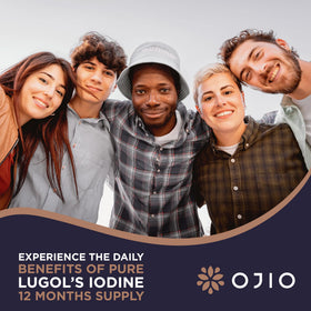 Flacon de solution d'iode Lugol 2% d'Ojio dans un cadre de cuisine