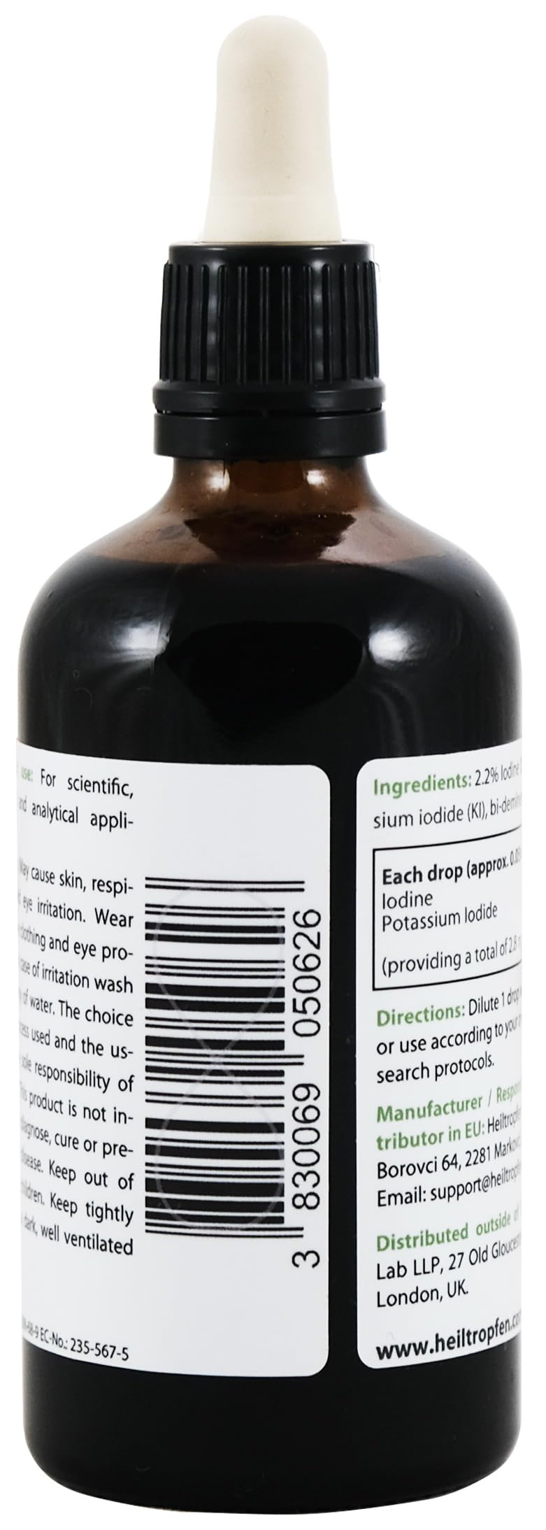 Flacon de Solution Iodée Lugol 2,2% avec emballage en tube en carton
