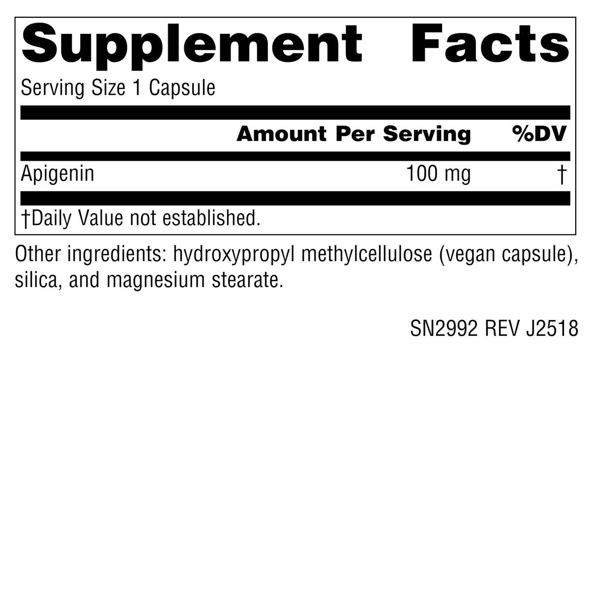 Flacon de Source Naturals Apigenin avec étiquette et dosage