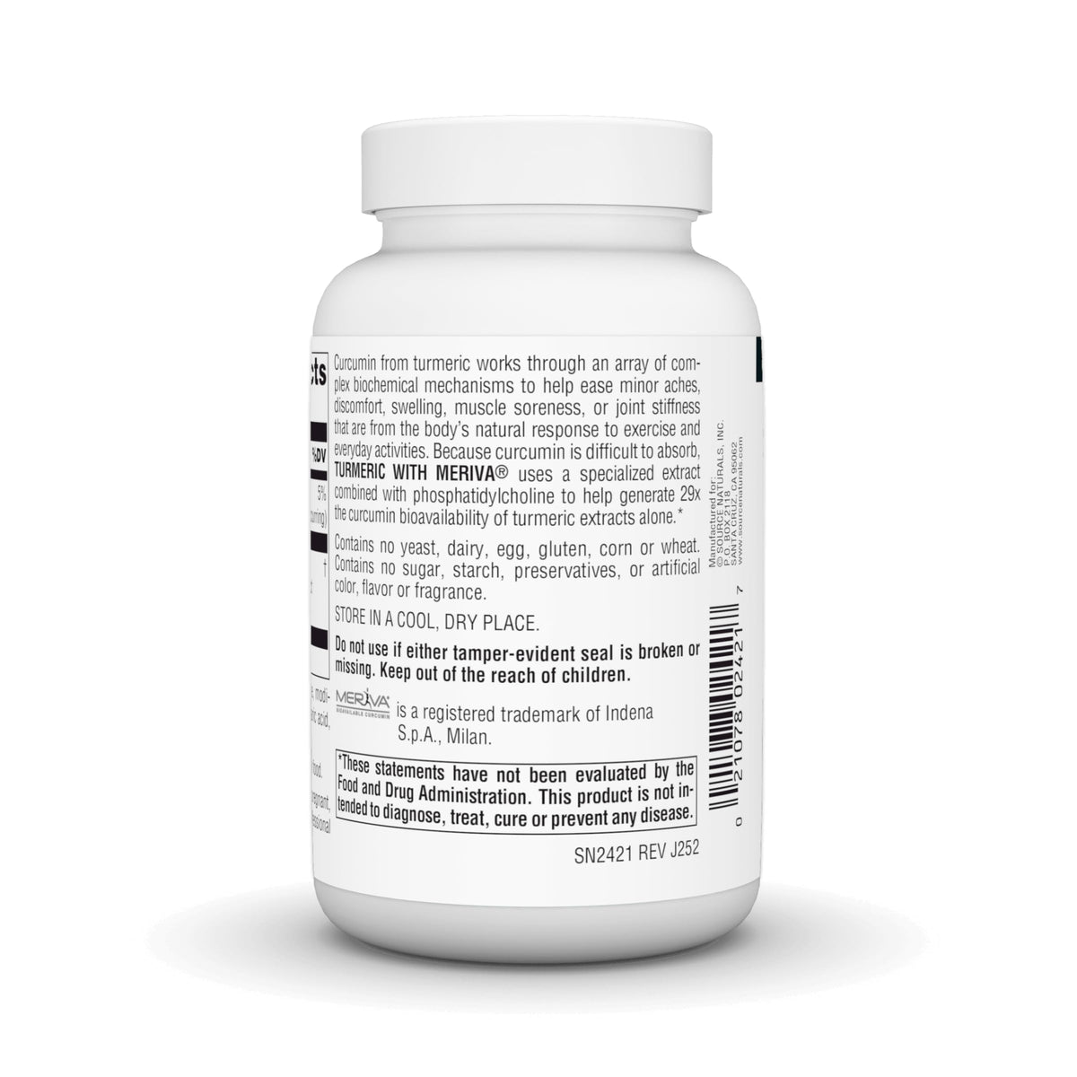 Flacon de Source Naturals Curcuma avec Meriva 500mg, ouvert