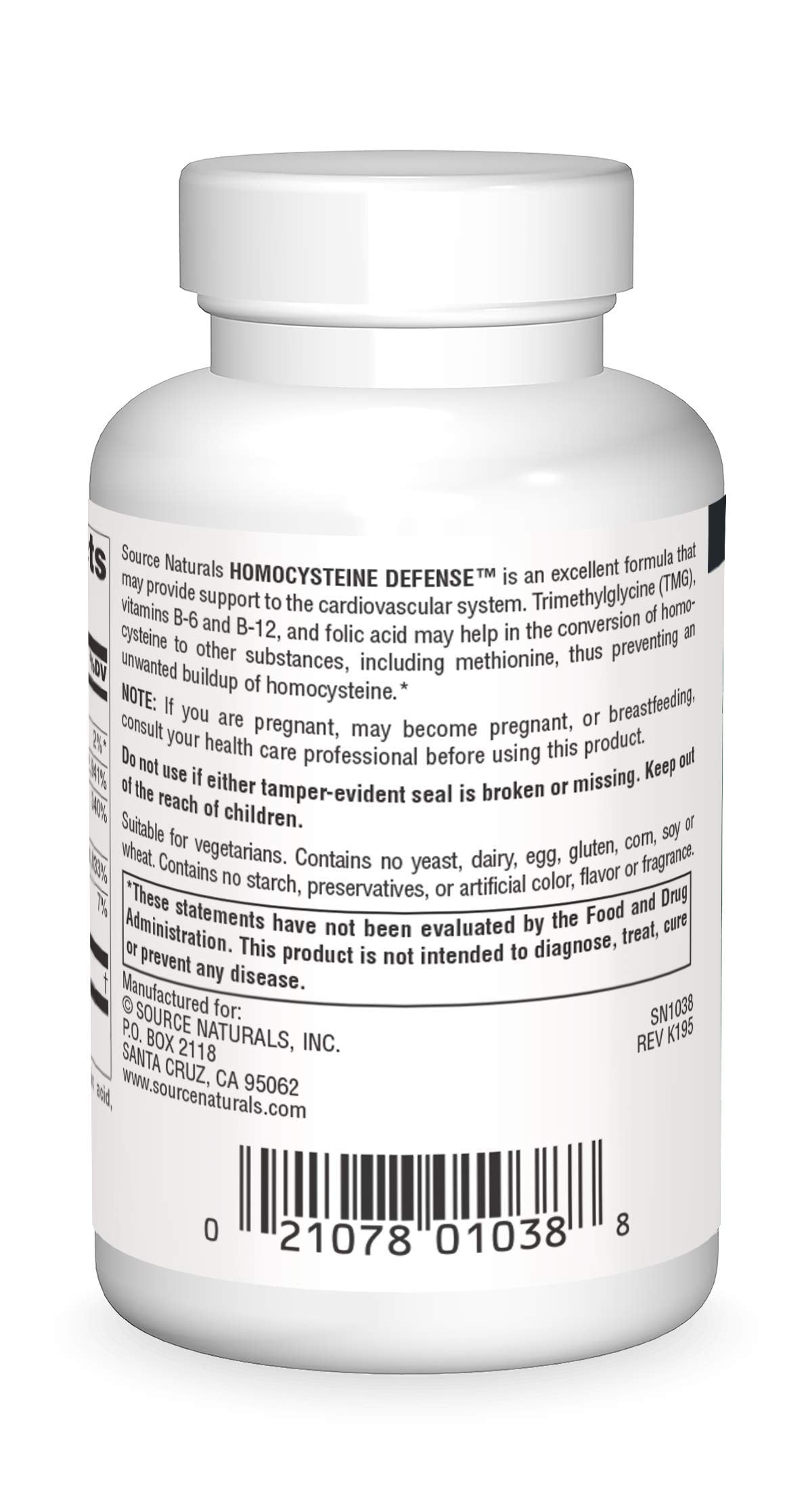 Flacon de Source Naturals Défense Homocystéine avec étiquette lisible