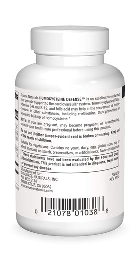 Flacon de Source Naturals Défense Homocystéine avec étiquette lisible