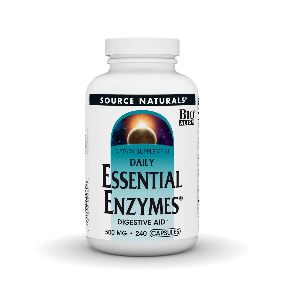 Flacon de Source Naturals Enzymes Essentielles 500mg - 240 capsules