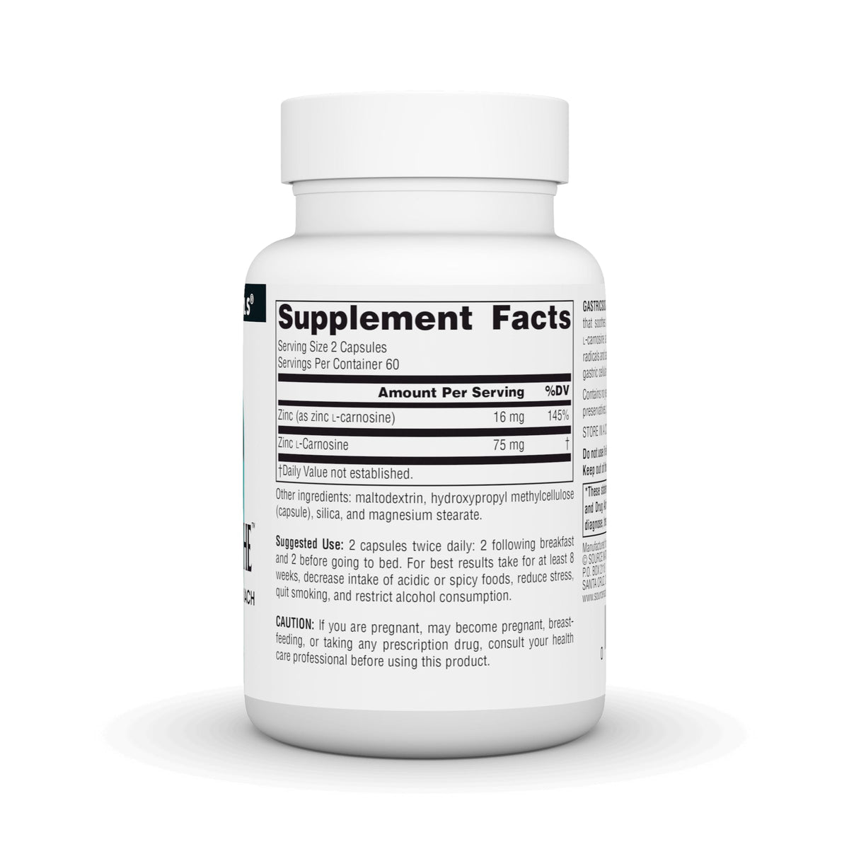 Flacon de Source Naturals GastricSoothe avec étiquette détaillée