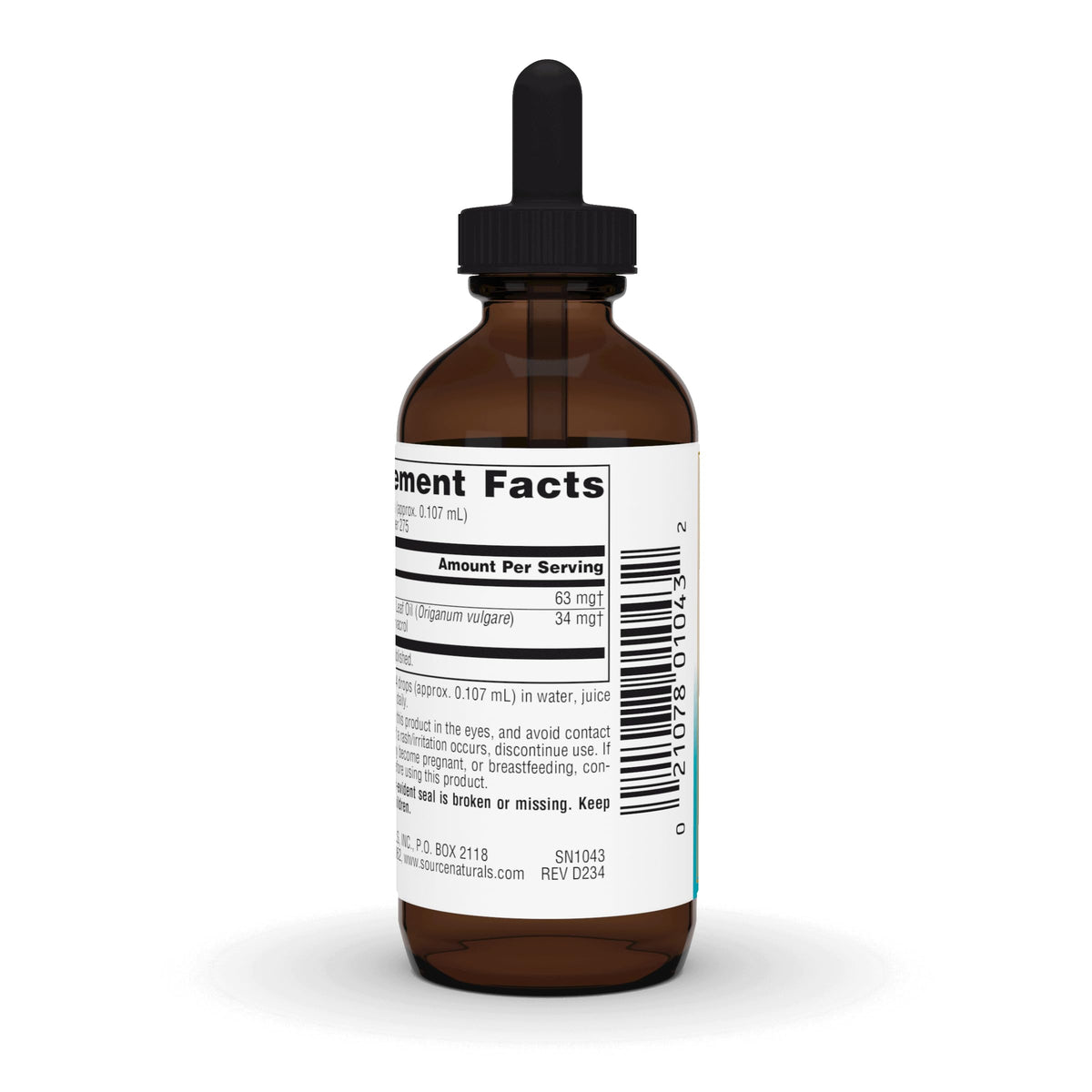 Flacon de Source Naturals Huile d'Origan 30 ml et huile d'olive extra vierge