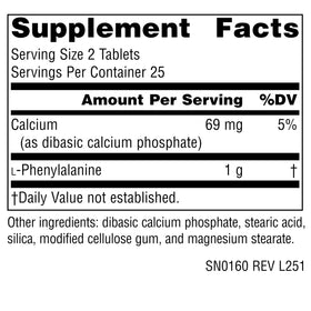 Flacon de Source Naturals L-Phénylalanine 500 mg, étiquette vue de près
