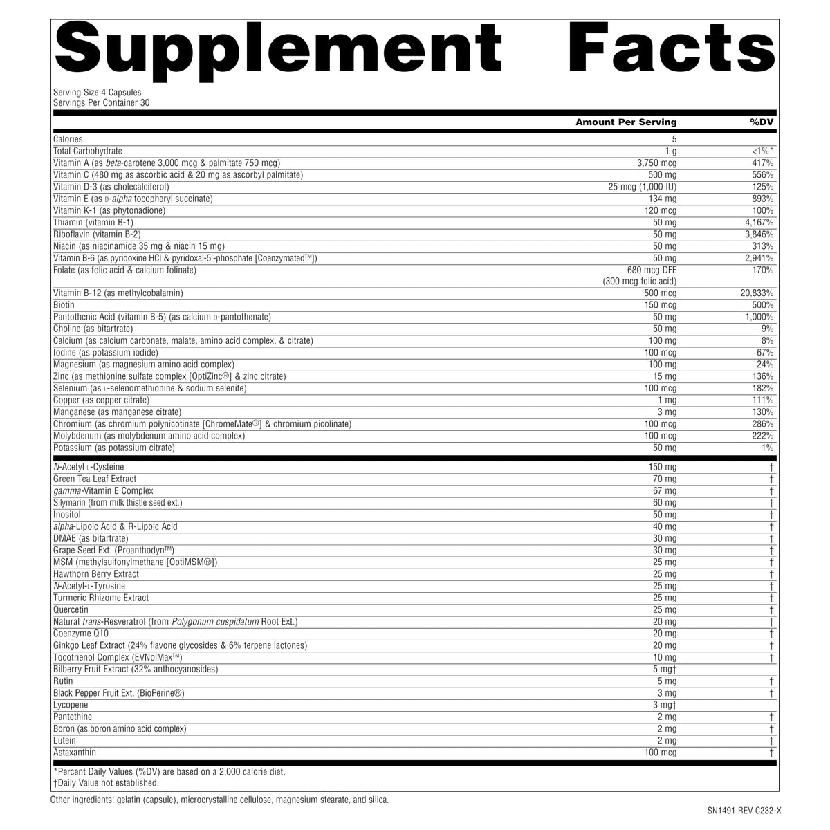 Flacon de Source Naturals Life Force Multiple Multivitamine Sans Fer, étiquette visible
