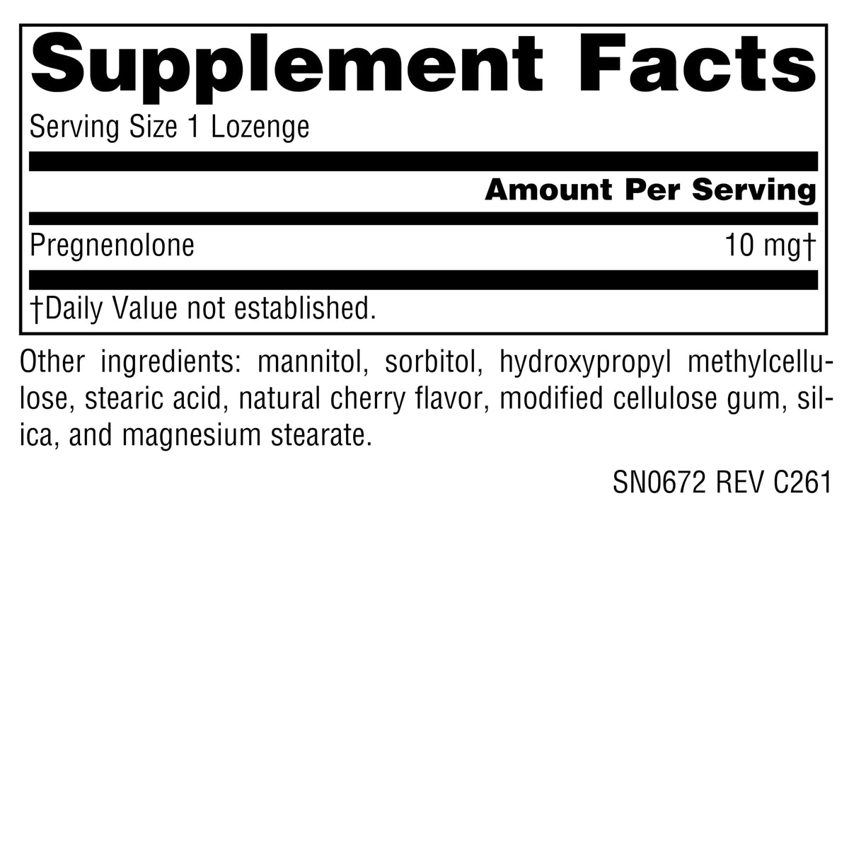 Flacon de Source Naturals Pregnenolone 10 mg avec étiquette