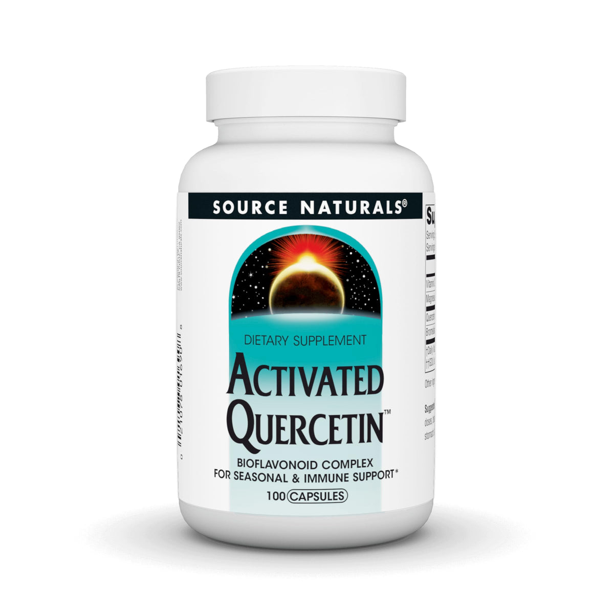 Flacon de Source Naturals Quercétine Activée 100 Capsules vue de face