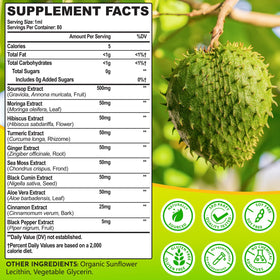 Flacon de Soursop Bitters Liquide 880MG avec des gouttes sur une table