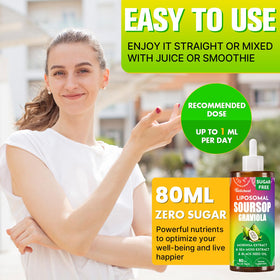 Flacon de Soursop Bitters Liquide 880MG avec un verre d'eau