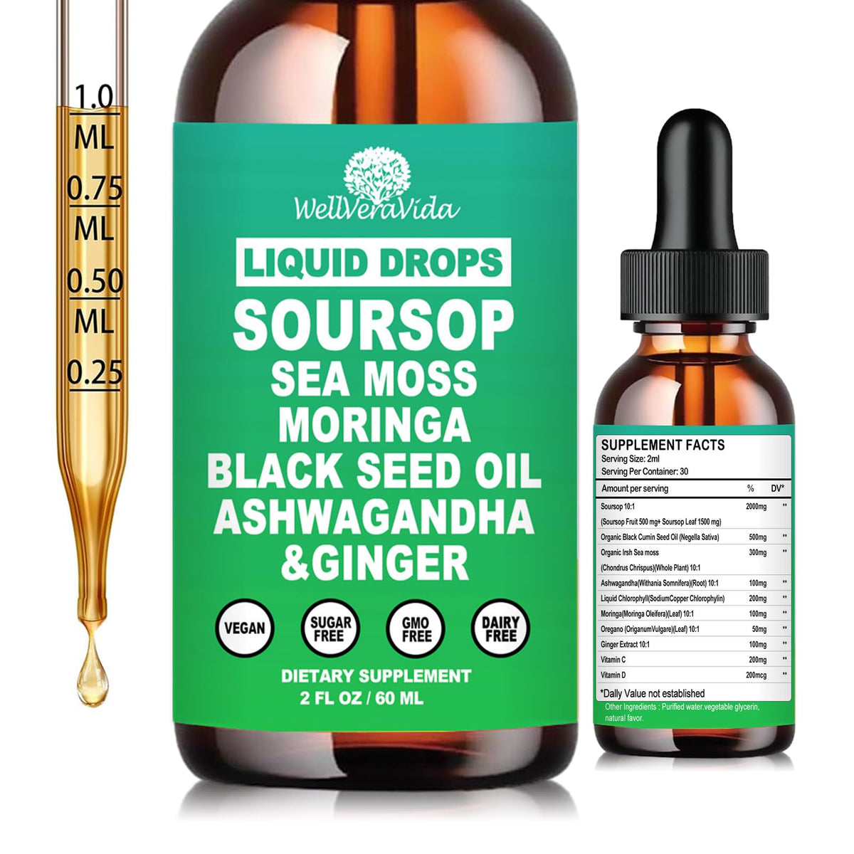 Flacon de Soursop Bitters Liquide WellVeraVida 10 en 1 vue de face