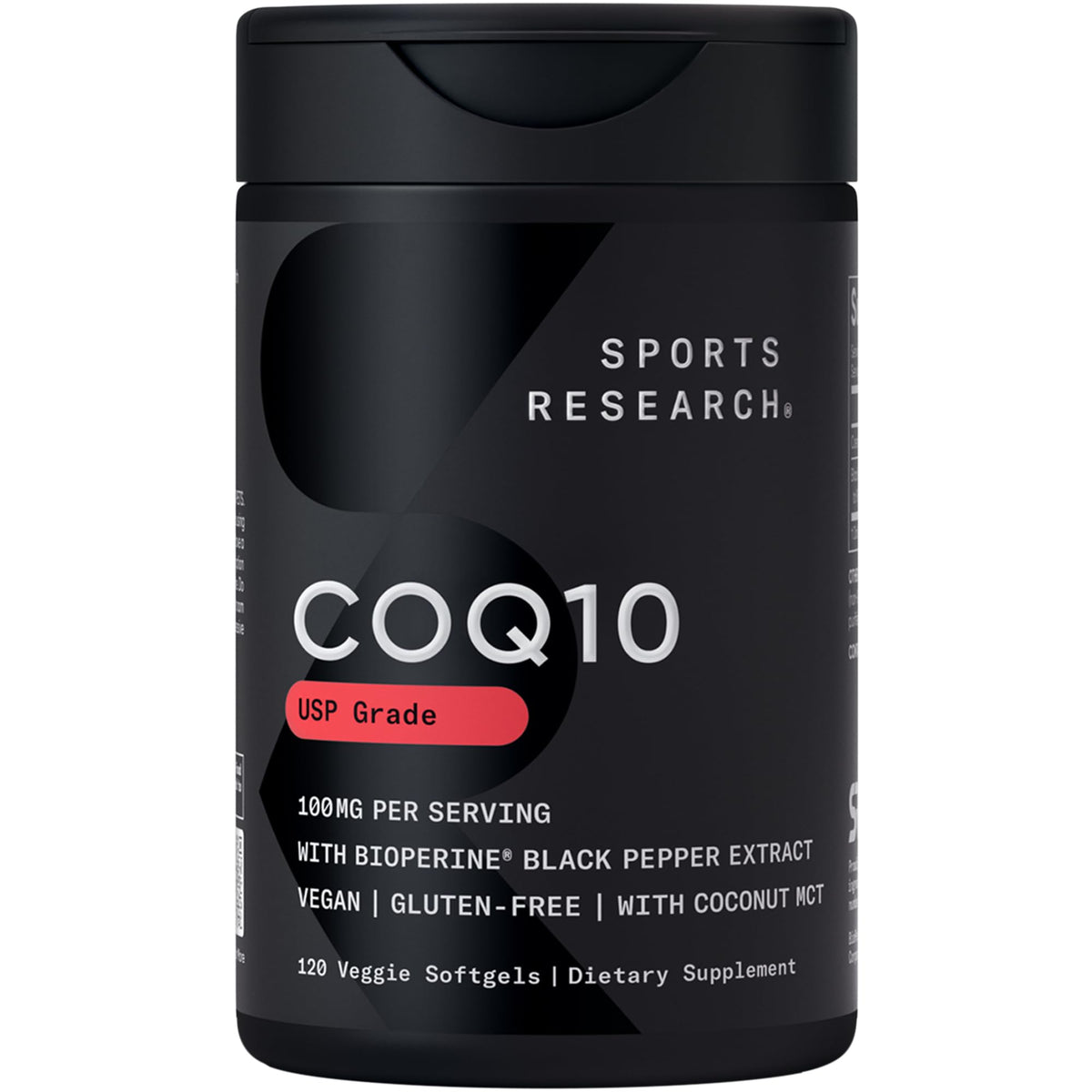 Flacon de Sports Research CoQ10 100mg 120 Plantegels vue de face