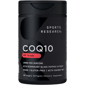 Flacon de Sports Research CoQ10 100mg 120 Plantegels vue de face