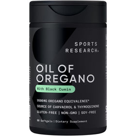 Flacon de Sports Research Huile d'Origan 9500mg avec Huile de Cumin Noir, 60 gélules molles