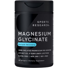 Flacon de Sports Research Magnésium Glycinate 120 gélules avec huile MCT de coco