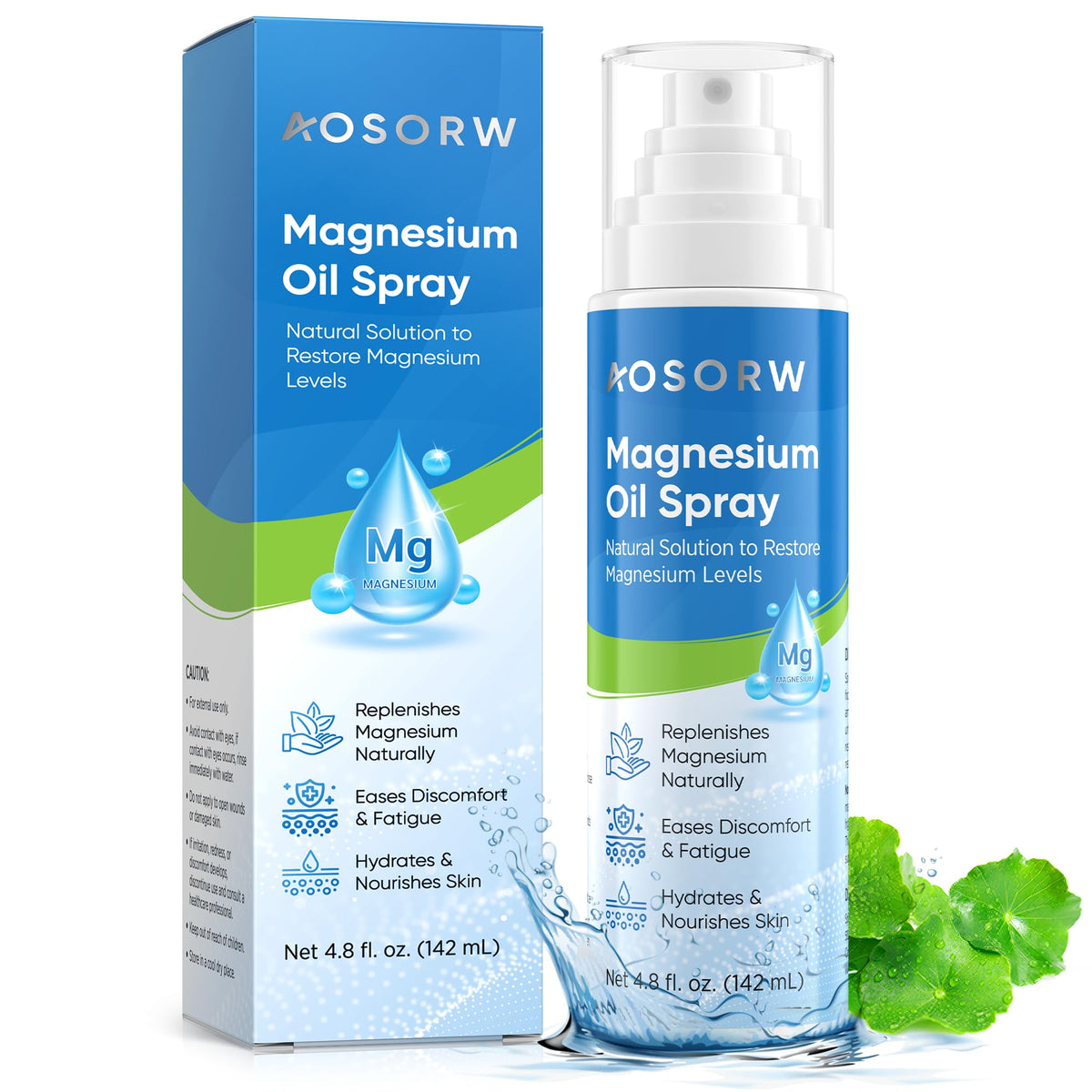 Flacon de Spray d'Huile de Magnésium AOSORW 4,8 oz vu de face