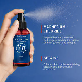 Flacon de spray d'huile de magnésium pur Santymo 82g sur fond blanc