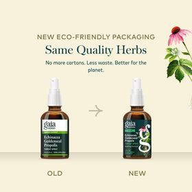 Flacon de spray de gorge Gaia Herbs sur une surface en bois