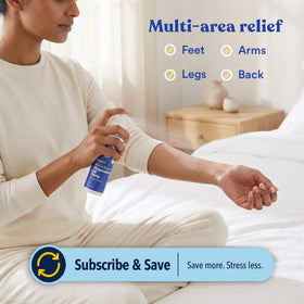 Flacon de spray de magnésium ASUTRA 159g en utilisation sur les jambes