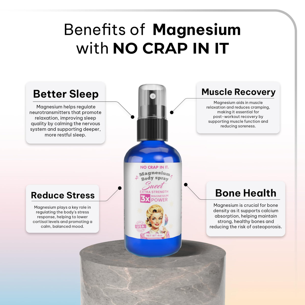 Flacon de Spray de Magnésium No Crap In It 240g dans un cadre de soins personnels