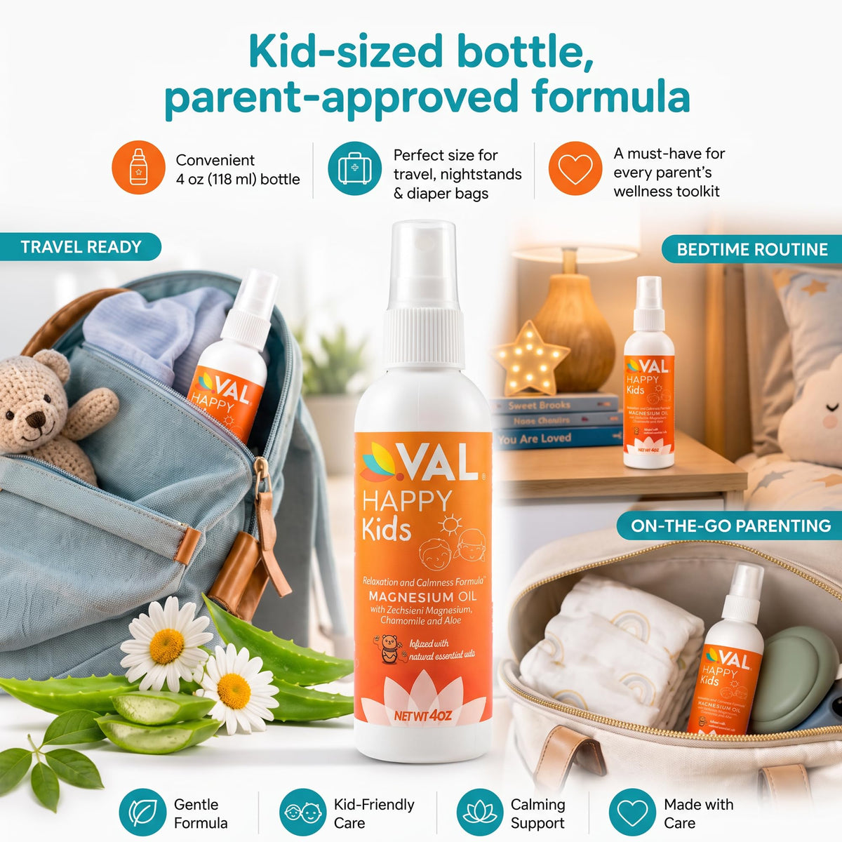 Flacon de spray de magnésium VAL dans un sac à langer