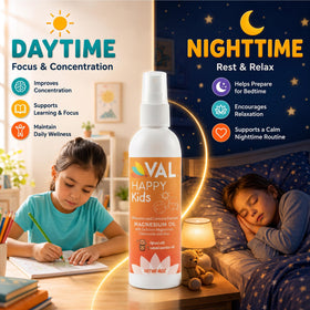 Flacon de spray de magnésium VAL sur une table de nuit
