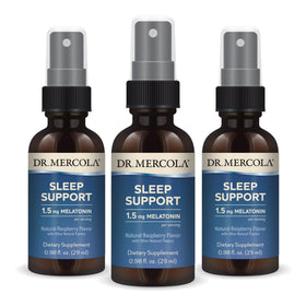 Flacon de spray Dr. Mercola soutien sommeil sur fond blanc