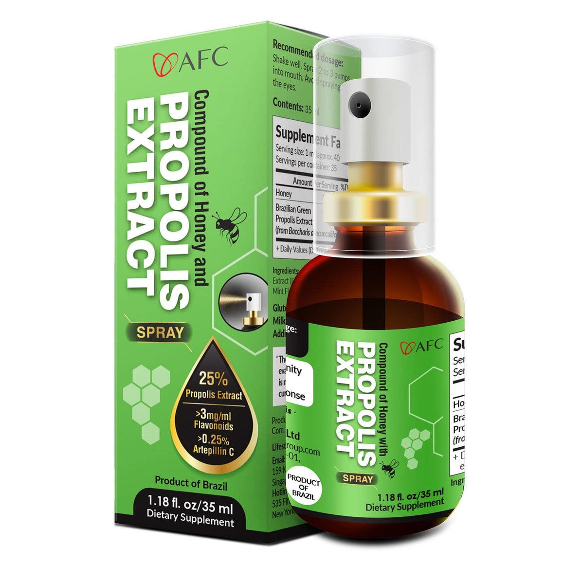 Flacon de spray gorge AFC Propolis Brésilien 35ml vue de face