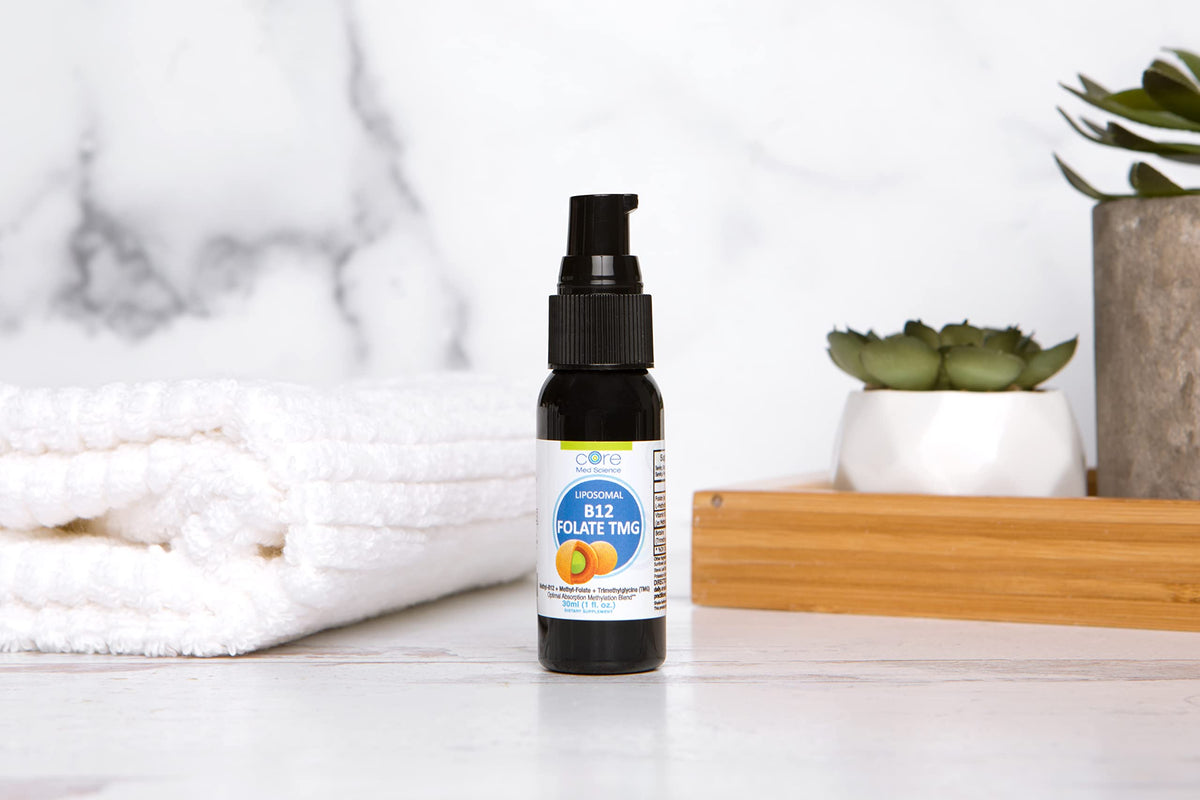 Flacon de spray liquide Core Med Science B12 Folate TMG avec ingrédients