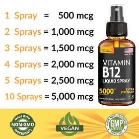 Flacon de spray sublingual B12 5000 mcg avec dosage indiqué